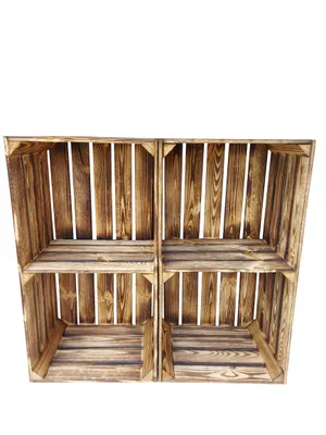 Produktbild von Holzkiste mit Zwischenbrett 75x40x30 cm 2er Set - Weinkiste Schuhregal 1 Ablage - Geflammt