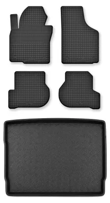 Image de Tapis en caoutchouc + bac de coffre pour Volkswagen Golf V 2005-2009 (hayon, avec roue de secours) – 5 pièces, noirs, semi-universel, adapté