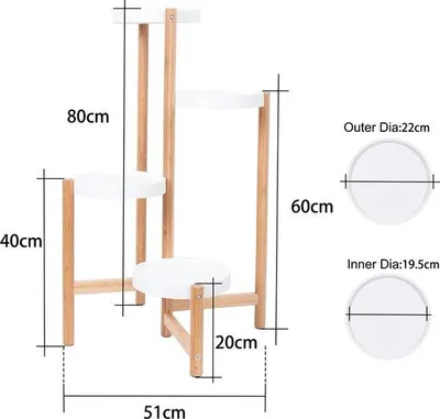 Immagine prodotto di Portavasi in bambù a 4 ripiani in legno naturale bianco - Decorazione per balcone