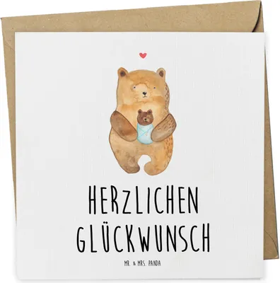 Produktbild von Mr. & Mrs. Panda faltkarte Bär Baby - Weiß - Geschenk, Eltern, doppelkarte, anlasskarte, Geburtstag, Klappkarte, Teddy, Mutter, Glückwunsch, Grußkarte, Enkelin