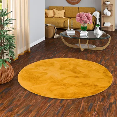 Produktbild von Luxus Super Soft Fellteppich Plush Curry Rund, Größe:80 cm Rund