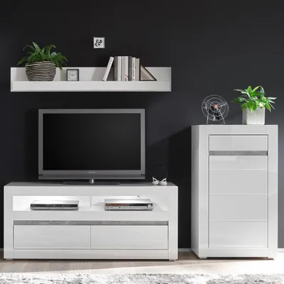 Produktbild von Wohnwand TV-Möbel in Hochglanz weiß COGO-61 Rack mit LEDBxHxT: 231x135x42cm