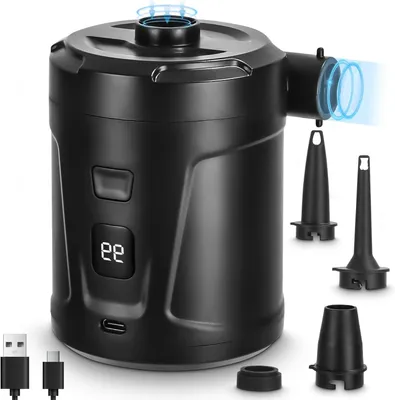 Image de Pompe à air électrique - Gonfleur portable - Gonflage rapide - Batterie rechargeable - 5200 mAh - Noir