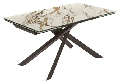 Immagine prodotto di Tavolo Allungabile Cross 160-240x90 cm con Top in Vetroceramica Marmo Calacatta Borghini e Gambe in Metallo Verniciato Bronzo - Design Moderno