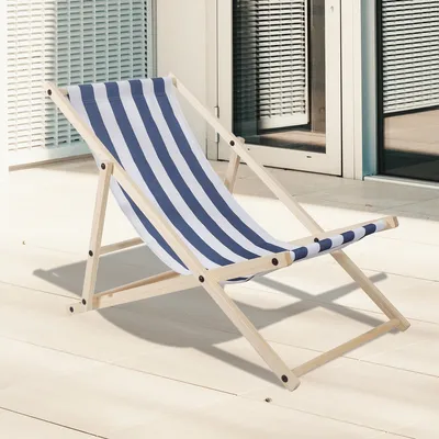 Produktbild von Liegestuhl Klappbar Gartenstuhl Holz Sonnenliege Klappstuhl Campingstuhl Strand Blau weiß