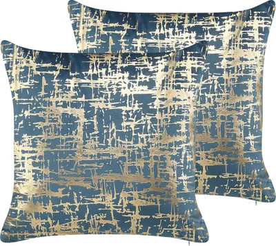 Zdjęcie produktu dla BELIANI Zestaw 2 poduszek niebieski ze złotym materiałowe poliester 45 x 45 cm z wypełnieniem ozdobne akcesoria