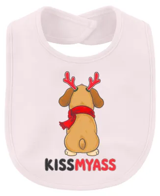 Zdjęcie produktu dla Śmieszna świąteczna koszulka dla psa z jelenią rogami, nadruk "Kiss My Ass", różowa, dla właściciela psa, śliniak dla dziecka