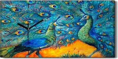 Produktbild von Wandbild Leinwand Bilder mit Uhr 60x30 Malerei Tiere Vögel Pfauen Kunst - schwarze Hände