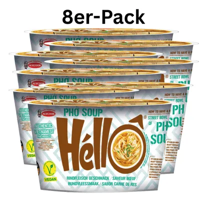 Produktbild von 8er-Pack Acecook Pho Soup Hello Instant Reisnudeln Rind Cup 70g