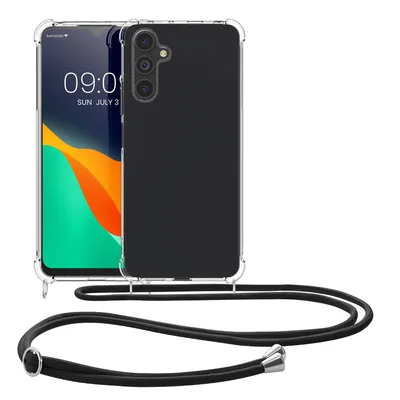 Zdjęcie produktu dla etui z naszyjnikiem kwmobile kompatybilne z etui Samsung Galaxy A25 - silikonowy pokrowiec z łańcuszkiem na telefon komórkowy - etui na telefon komórkowy z opaską, czarne, przezroczyste