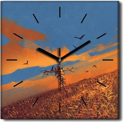Produktbild von Coloray Uhr auf Leinwand 30x30 cm Wand Uhr Dekoration Wohnzimmer Segeltuch schwarze Hände -Maissonnenuntergang