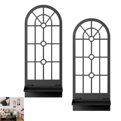 Produktbild von Wandteelichthalter Metall Wand Schwarz,Kerzenhalter Wandkerzenhalter Wandleuchter,Dekorative Wanddekoration mit Ablage