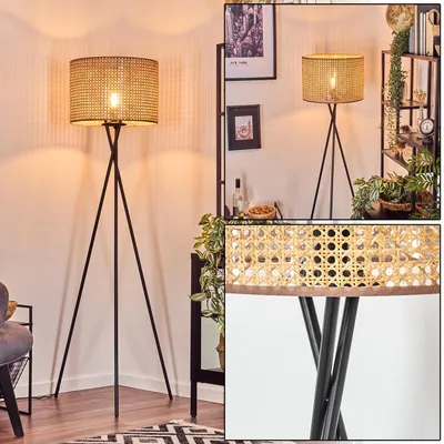 Produktbild von Varoni Stehlampe aus Metall/Rattan in Schwarz/Natur