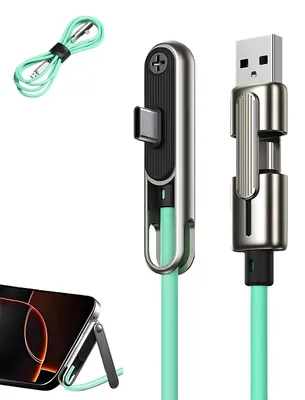 Produktbild von 2-in-1 unsichtbares Halterungs-Ladekabel mit Ständer, USB-A/USB-C zu Typ-C Dual-Head-Design, 240 W seitliches Ladegerät für Mobiltelefone, Mitnehmen