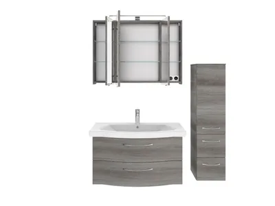 Produktbild von PELIPAL Serie 6005 Sprint SET-016-029 Spiegelschrank, Waschtisch, Waschtischunterschrank,Unterschrank, Midischrank  /  128cm Graphit Struktur quer NB