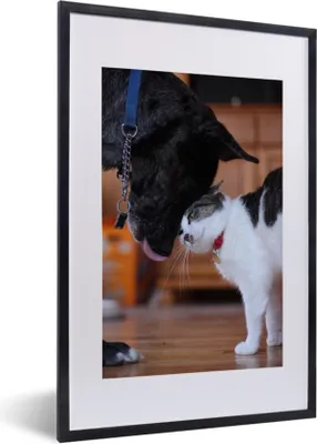 Produktbild von MuchoWow® MuchoWow® Gerahmtes Poster Katze - Hund - Zusammen 40x60 cm - Poster mit zchwarzem Bilderrahmen - Poster in Rahmen