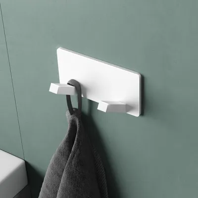 Produktbild von Mai & Mai Kleiderhaken ohne Bohren Wandgarderobe Wandhaken aus Edelstahl mit 2 Haken Garderobenleiste Garderobenhaken 81mm Matt weiß Stalo-04