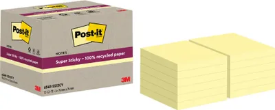 Produktbild von Post-it® Super Sticky Recycling Notes Gelb Haftnotizen 76x76mm 12 Blöcke 70 Blatt