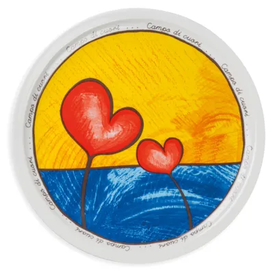 Pizzateller aus Porzellan, Herz-Motiv, gelb, 29,5 cm