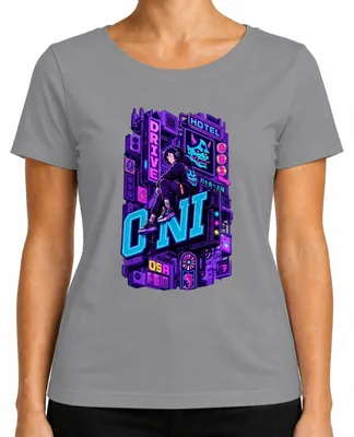 Obrázok produktu pre Tričko s potlačou "ONI Neon Maske Cyberpunk Anime Streetwear Japan Y2K Manga Otaku" pre dámy, sivé, veľkosť XXL