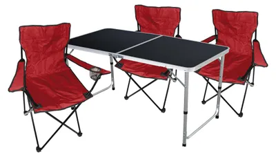 4-tlg. Camping Set Gartenmöbel Campingtisch + 3 x Anglersessel Rot