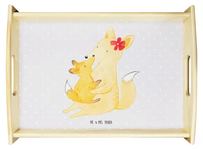 Produktbild von Mr. & Mrs. Panda Serviertablett Fuchs Mama - Grau Pastell - Geschenk, Dekotablett, Mutter, betttablett, Sofa Tablett, holz, Tochter, Schoß, Muttertag