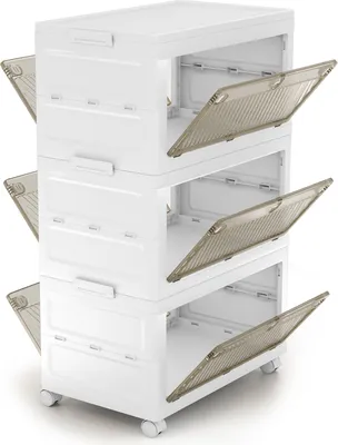 Contenitori Impilabili 4 Livelli Con Ruote E Coperchi, Pieghevoli, Porte Magnetiche Trasparenti, Per Armadio E Camera Da Letto - 3
