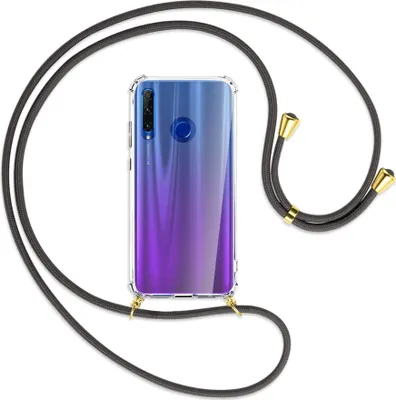 Produktbild von Handykette Backcover-Schutzhülle mit Band (Metall goldfarben) für Honor 20 Lite / 20e - dunkelgrau