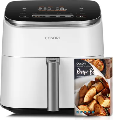 Cosori Turboblaze Heißluftfritteuse Airfryer, 9-in-1 Air Fryer XXL 6L, leiser DC Motor mit 5 Geschwindigkeitsstufen, Grillen, Backen, Gären, Dehydrieren, 87 Rezepte, 64% energiesparend, Weiß