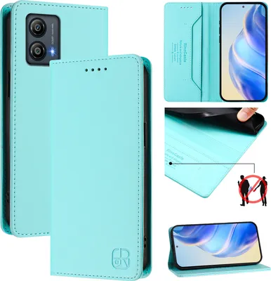 Produktbild von Lederhülle für Motorola Moto G53/Moto G13/Moto G23 Hülle Flip Brieftasche Kartenfächern Ständer Schutzhülle Türkis