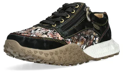 Produktbild von Laura Vita Damen Pailletten glänzende Details Reißverschluss Sneaker EVITAO 03, Größe:40 EU, Farbe:Schwarz
