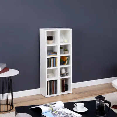 Produktbild von CD DVD Blueray Regal CHART in Weiß – Zweiteiliges Medienregal, Aufbewahrung, CD-Ständer mit 10 Fächern für bis zu 160 CDs, 20x187 cm (B x H)