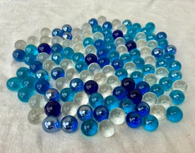 Produktbild von 95 Glasmurmeln Blau Transparent Mix 16mm – Bunte Glas Murmeln für Deko, Vase, Streudeko & DIY Bunte Glaskugeln Murmelspiel Kugelbahn Dekoration