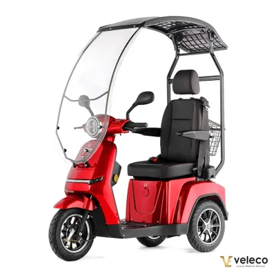 Produktbild von Elektromobil Veleco Turris mit Kapitänssitz und Dach - 800W - Seniorenmobil - Fertig montiert und fahrbereit - LED - Hohe Rückenlehne (Rot)