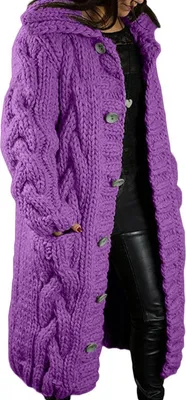 Produktbild von ASKSA Damen Strickjacke Grobstrick Casual Sweater Cardigan mit Knoepfen Oversize Strickcardigan, Dunkellila, XL