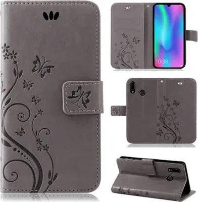 Produktbild von Handytasche für Huawei P Smart 2019 / Honor 10 Lite in Blumen Flip Cover Buchhülle, Grau
