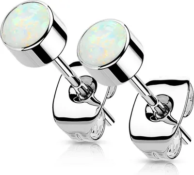 Produktbild von viva-adorno Titan Ohrstecker Ohrringe 4mm synth. Opal rund Damen Damenohrstecker Z565, silber