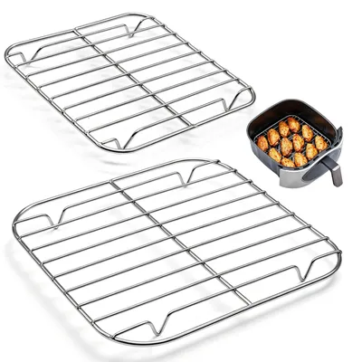 Produktbild von Heißluftfritteusen-Grillrost - 2 Stück Edelstahl-Einsatz - Zubehör für Airfryer