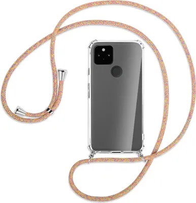 Produktbild von Handykette Backcover-Schutzhülle mit Band (Metall silberfarben) für Google Pixel 5a 5G - Rainbow