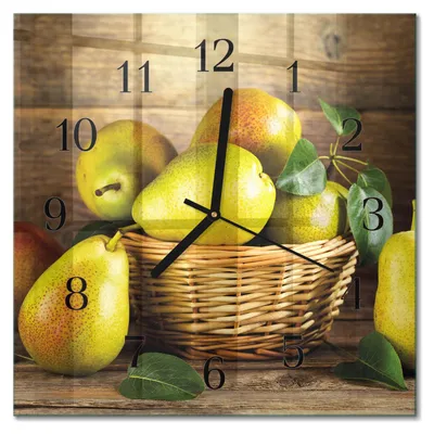 Immagine prodotto di Orologio da parete Tulup Glasuhr, orologio da cucina, vetro vero, 30x30 cm, design moderno e decorativo, silenzioso, con lancette nere - Birnen