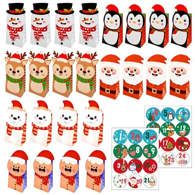 Productafbeelding van Set van 24 Papieren Kerstcadeauzakjes met Stickers