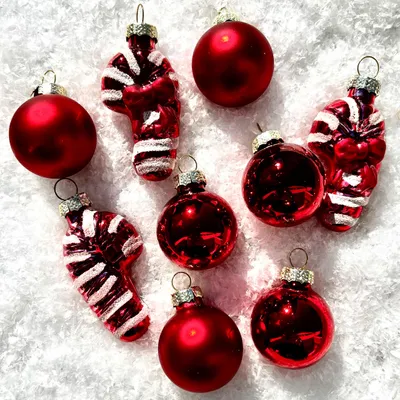 Produktbild von 9er Set Baumschmuck aus Glas 2 x 3 cm . Christbaumschmuck – Baumhänger – Weihnachtsbaumschmuck aus Glas