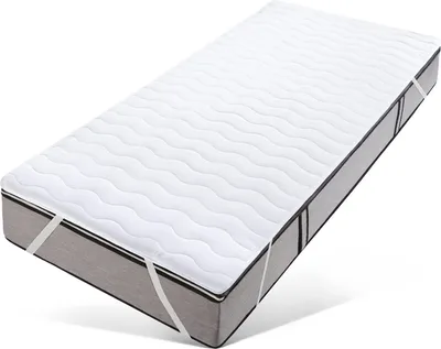A mattress topper is shown diagonally against a white background.