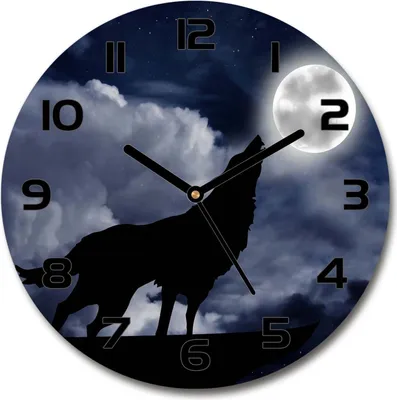 Produktbild von Wanduhr aus Glas 30fi Glasbild Glasuhr Gehärtetes Glas - schwarze-zeiger - Howling wolf full moon