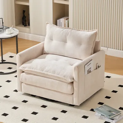 Produktbild von okwish Sessel mit Armlehnen,360° drehbarer Loungesessel,Einzelsofa mit Kissen,für Wohnzimmer, Schlafzimmer,Beige