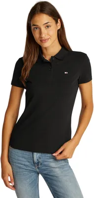 Produktbild von Tommy Jeans Damen Poloshirt Kurzarm Slim Essential Stretch, Schwarz (Black), S
