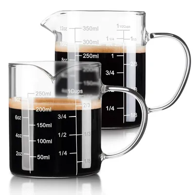 Obrázok produktu pre Sada dvoch odmerných pohárov (350 ml, 250 ml) s 3 stupnicami, tepelne odolných, s výlevkou