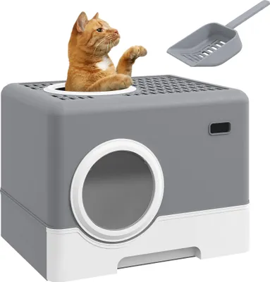 Produktbild von PawHut Katzentoilette mit Deckel, Katzenklo mit Schaufel, 2 Ausgänge, Grau