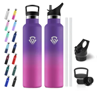 Image de Bouteille réutilisable JAPORIA en acier inoxydable, 1 litre, avec paille, ouverture à une main, étanche