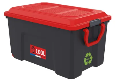 Aufbewahrungsbox 100L, stapelbar, mit Rollen und Clipdeckel